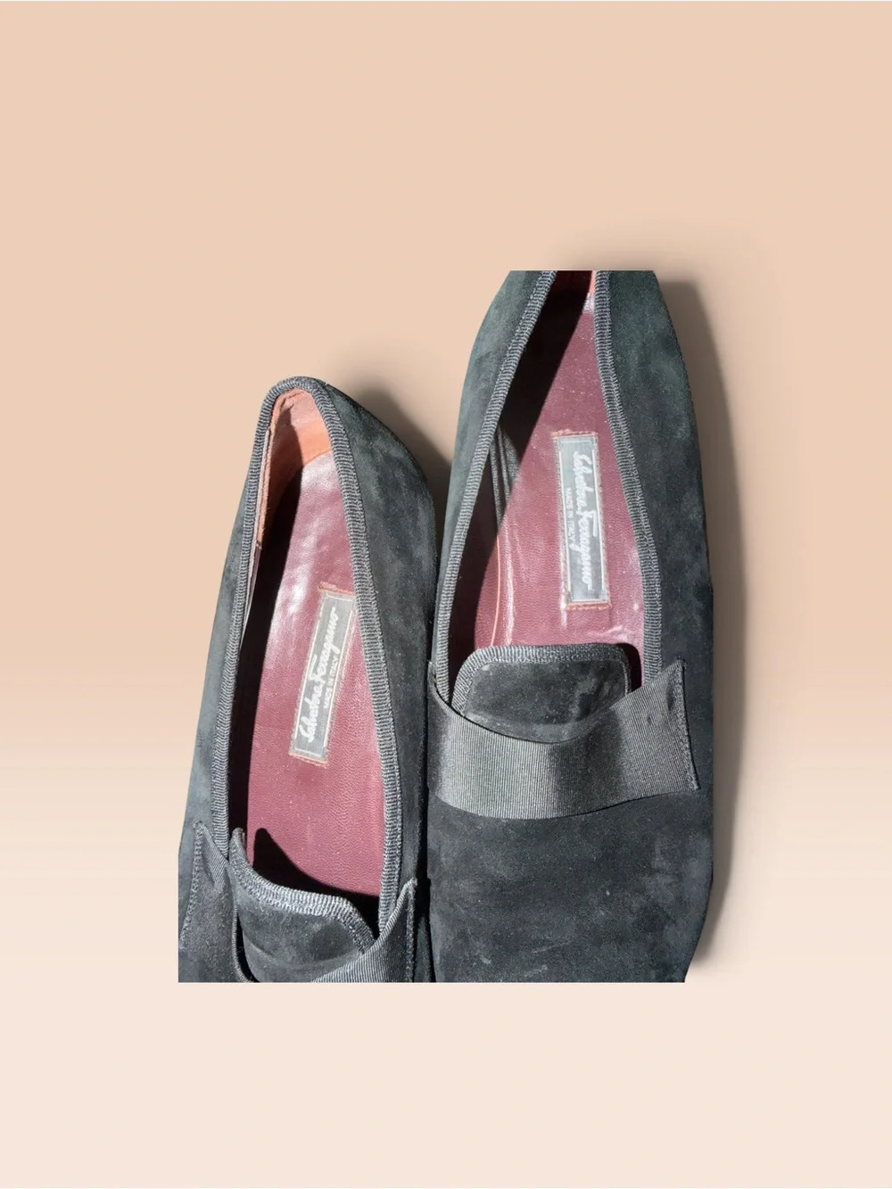 ferragamo made in Italy Men's Black Suede Loafers - Classic Slip-On Dress Shoe